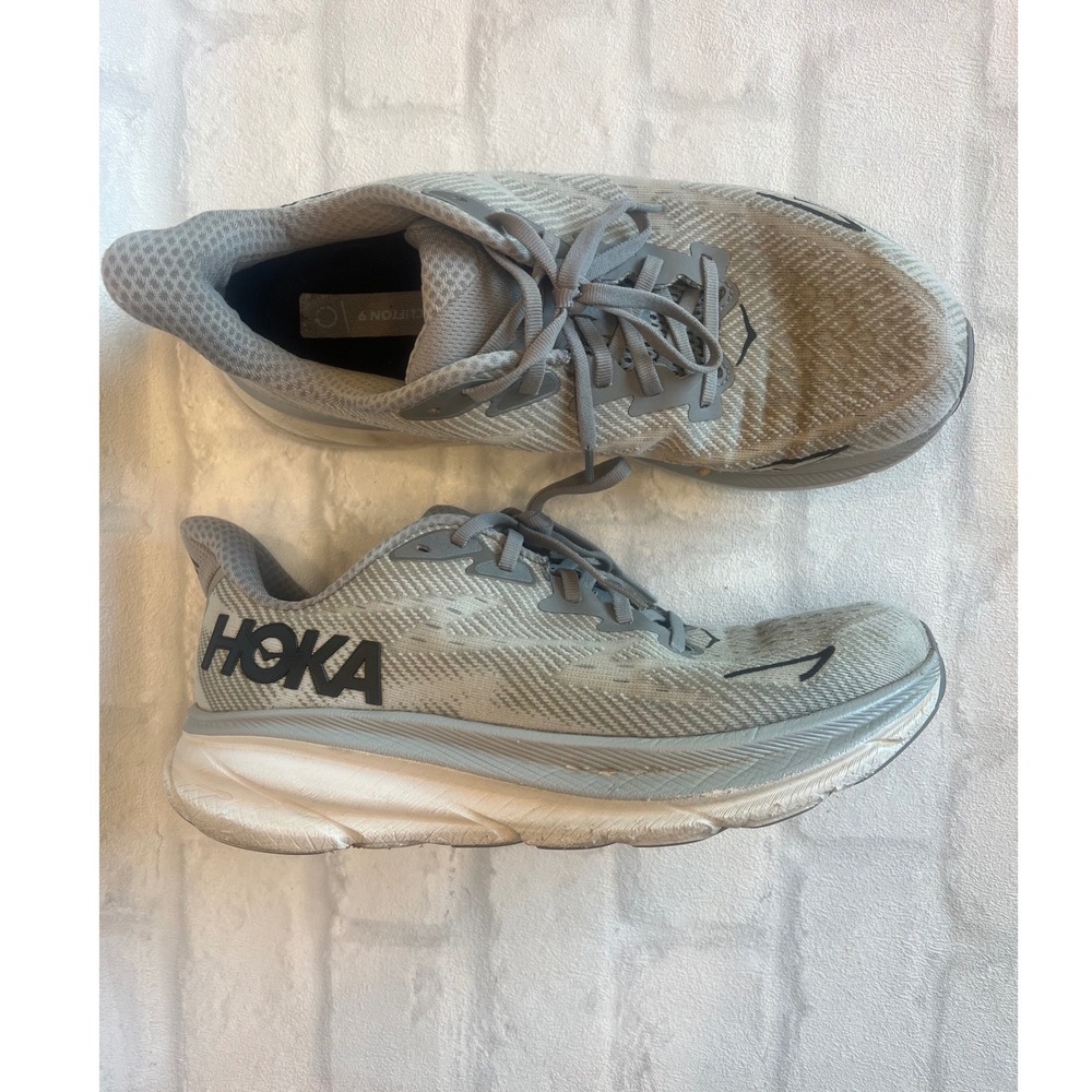 Hoka Clifton 9 Mens Running Shoes Grey Road Training Sneakers